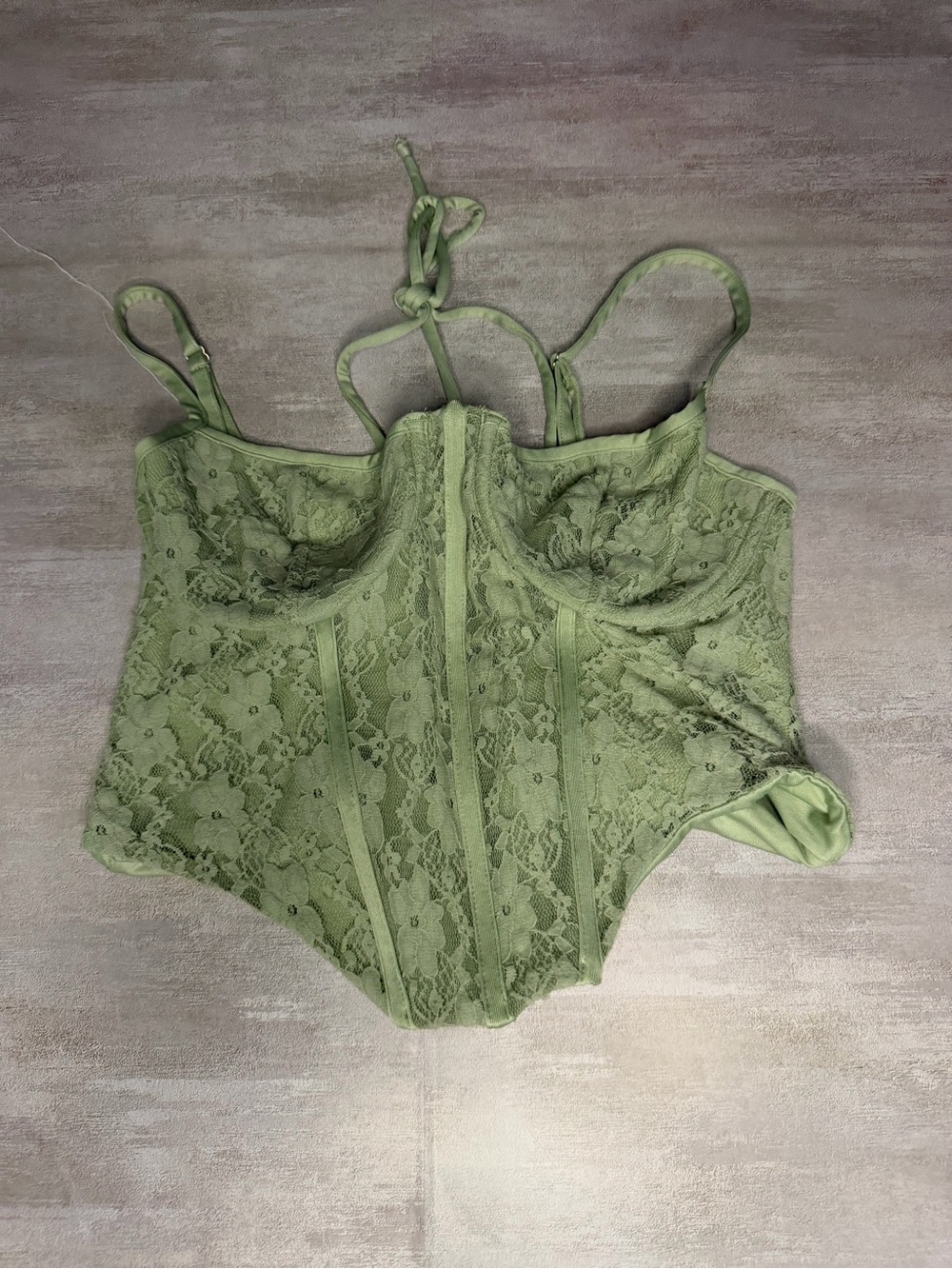 Fashion Nova Light Olive Lace Corset Bodysuit